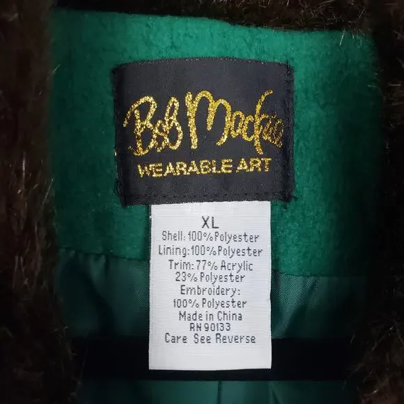 Bob Mackie Women's XL Faux Fur Embroidered Zip Up Vest Green Celtic Vibe Layer‎ - Picture 8 of 10